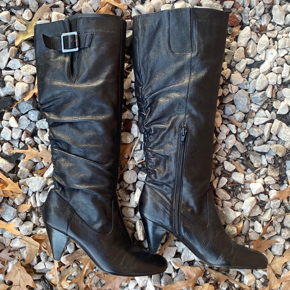 Black Leather Knee-High Boots